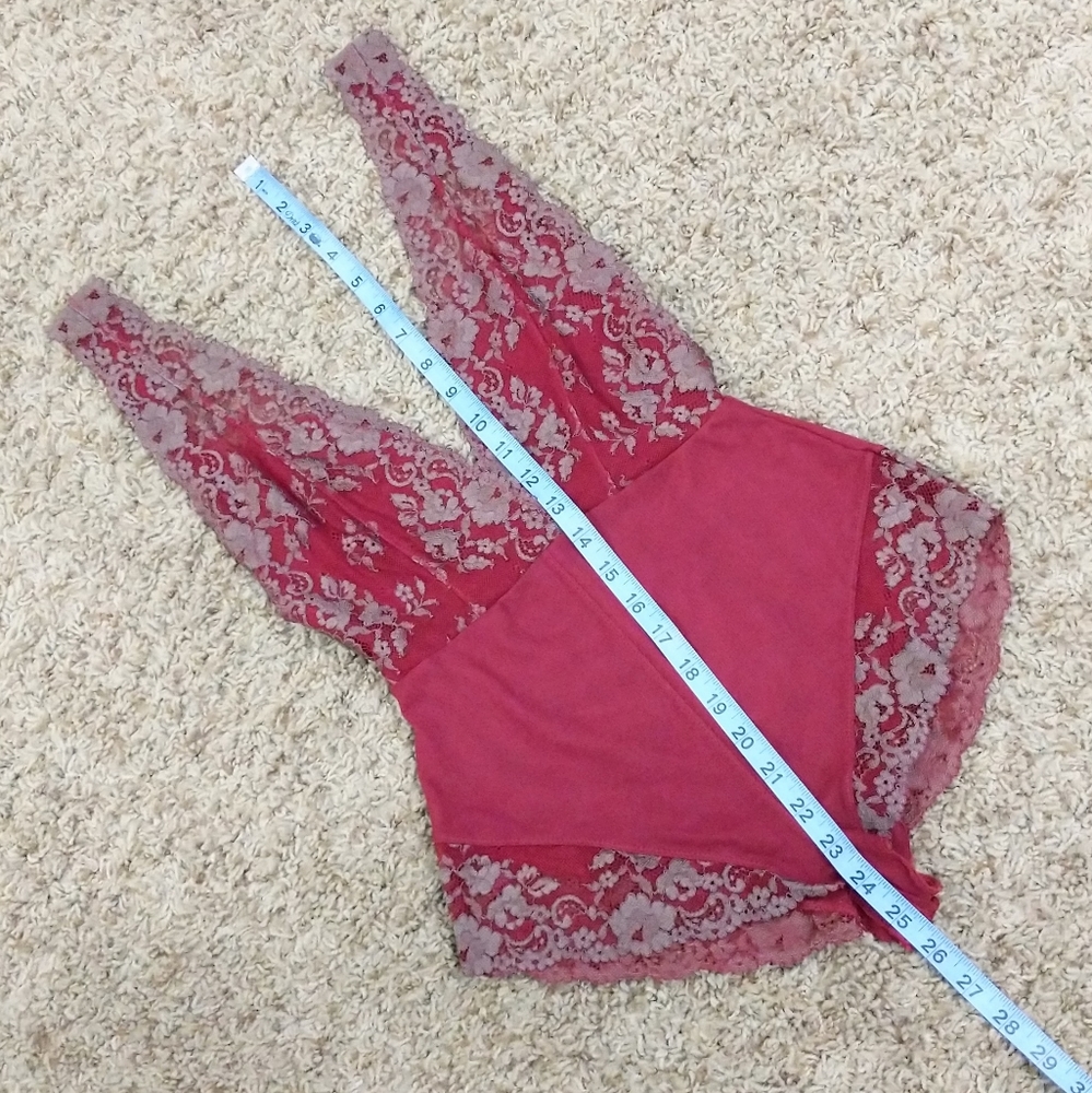 Intimately Free People Lace Bodysuit Dark Red XS - Picture 4 of 7